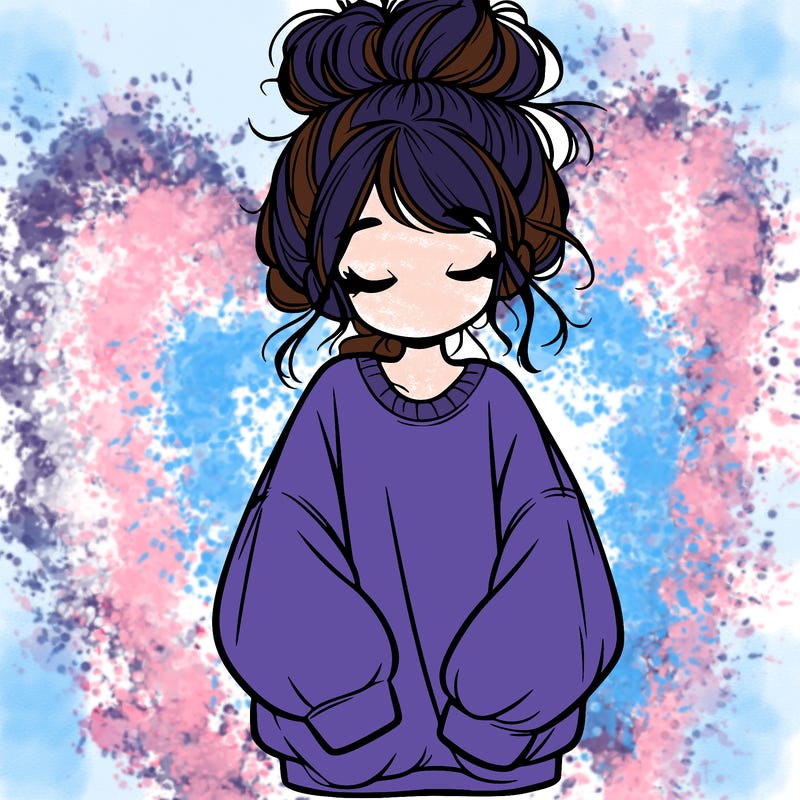 girl with baggy sweatshirt and messy bun