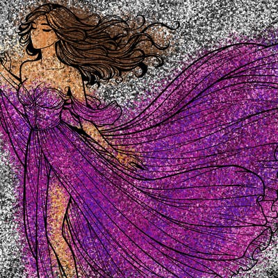 realistic woman in dress flowing the the wind