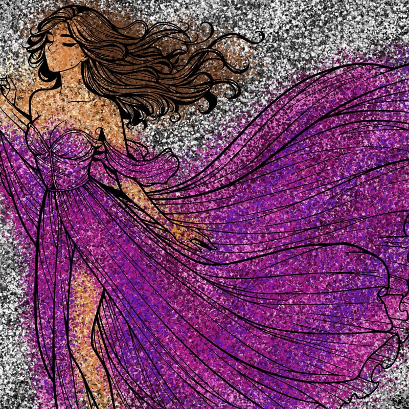 realistic woman in dress flowing the the wind