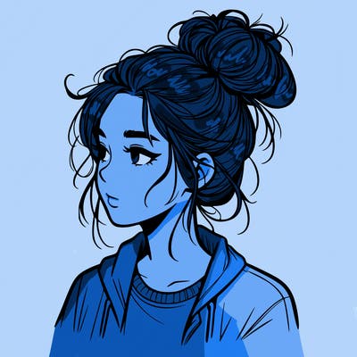realistic teenage girl with a messy bun