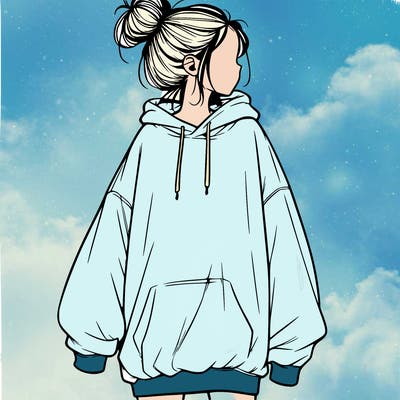 realistic girl with a oversized sweatshirt on and a bun
