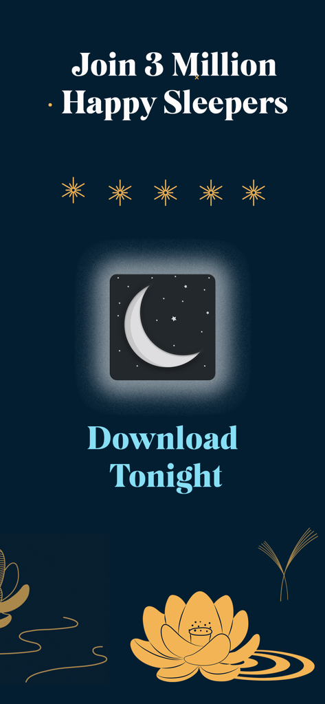 White Noise Deep Sleep Sounds - Werbegrafik für die App Weiße-Rauschen-Tiefschlaf-Klänge, die einen Meilenstein von drei Millionen Nutzern und eine Fünf-Sterne-Bewertung zeigt.