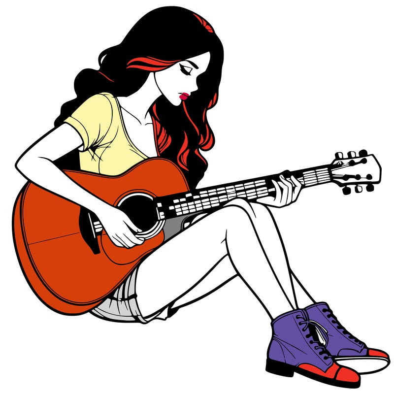 realistic woman play guitar