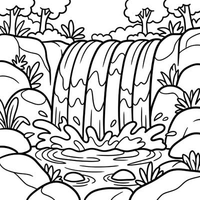 Introduce your little one to the wonder of nature with this delightful waterfall coloring page. Designed specifically for toddlers, it features large, easy-to-color shapes and thick outlines, making it perfect for developing fine motor skills.