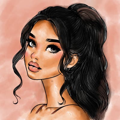 realistic girl with a ponytail on her hair and lips