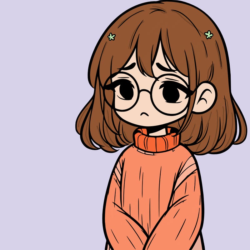 sad girl with glasses in a sweater