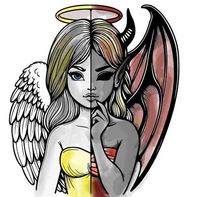 realistic angel half demon