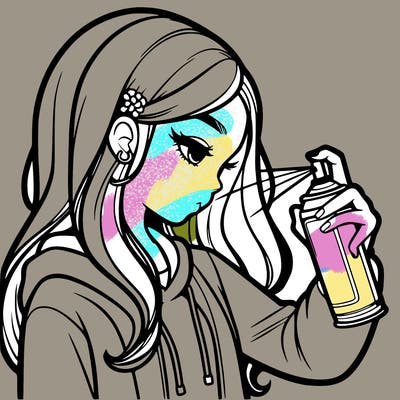 a realistic girl spray painting