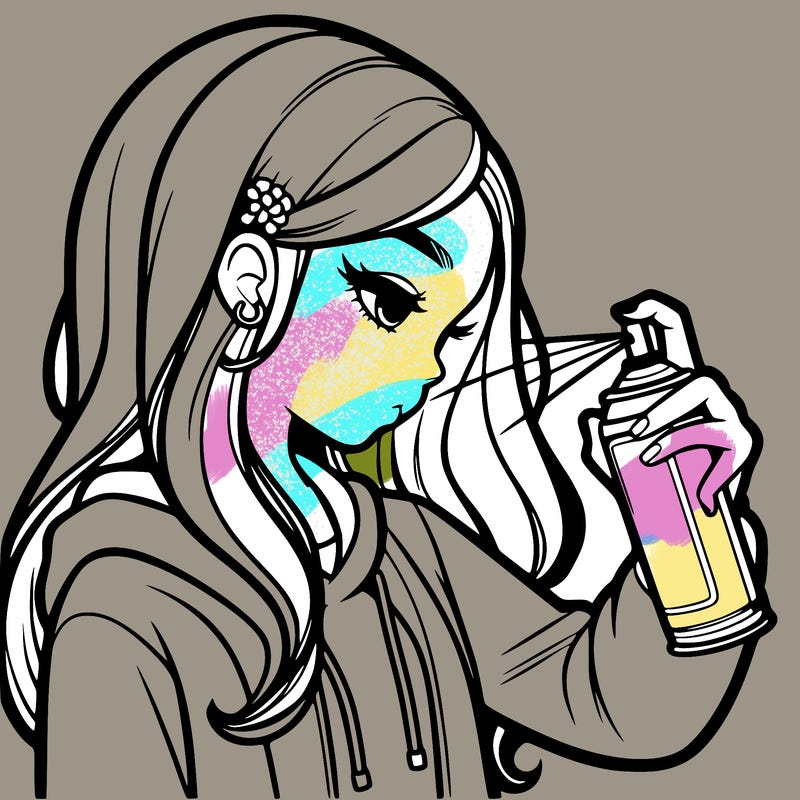 a realistic girl spray painting