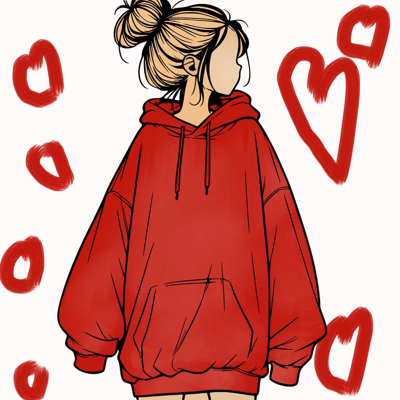 realistic girl with a oversized sweatshirt on and a bun
