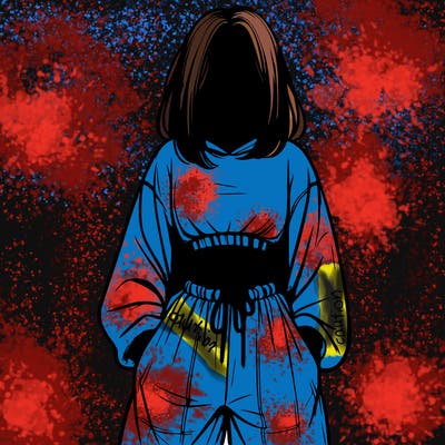 realistic girl faceless with baggy pants and a crop top