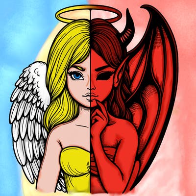 realistic angel half demon