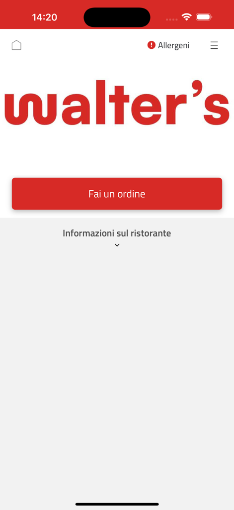 Startbildschirm der Walter's mobilen App mit rotem Logo und Button zum Bestellen.