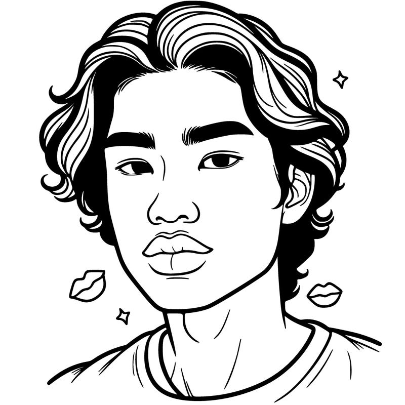 asian guy with wavy hair and full lips