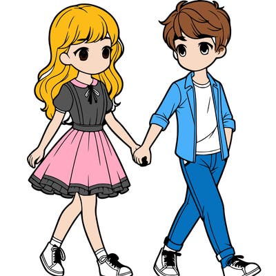 boy and girl dating and holding hands realistic