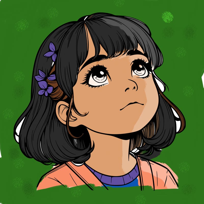 realistic girl looking up