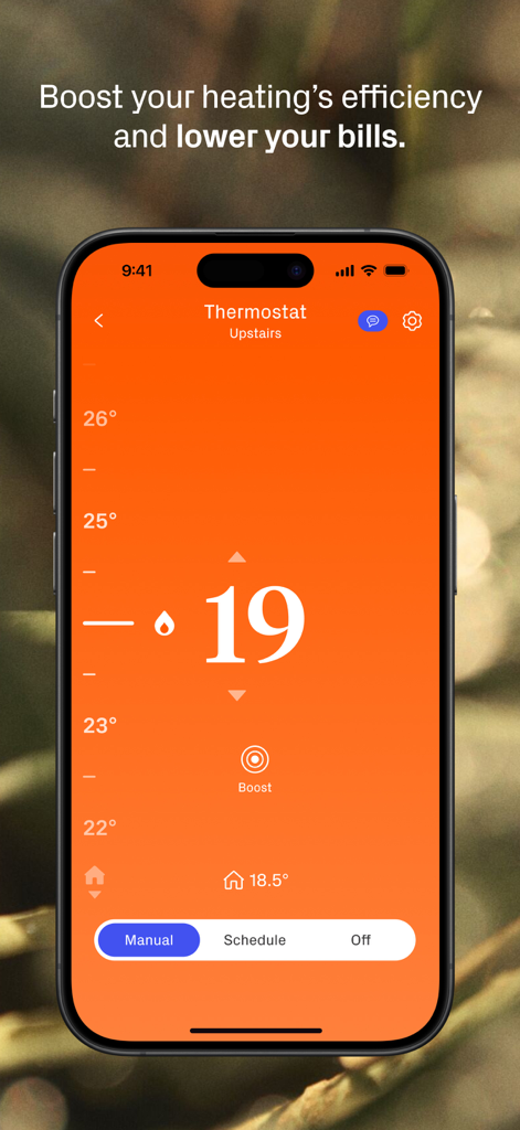 Hive app interface for managing smart thermostat settings and heating efficiency on a smartphone