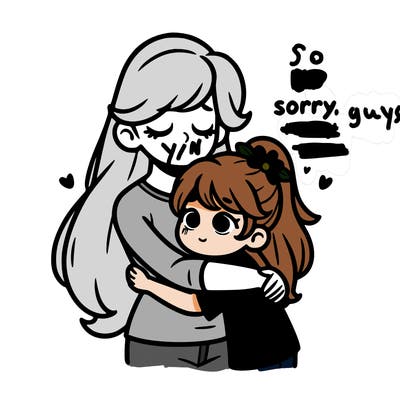 a girl who is hugging her mom and saying that she sorry and that she loves her mom