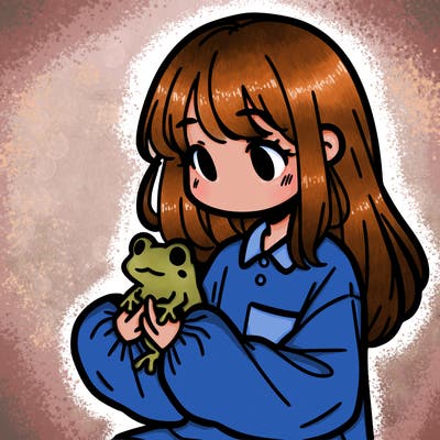 girl with long hair and a oversized shirt. and she is holding a frog