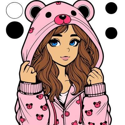 realistic girl in a animal pjs hoodie
