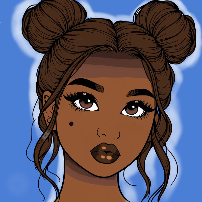 realistic girl with two buns on her hair and lips