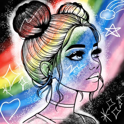 realistic girl with buns on the top of her head