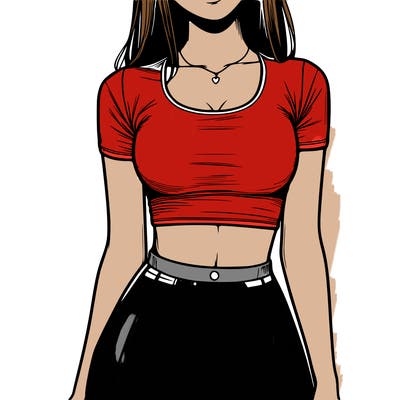 realistic girl wearing crop top and skirt