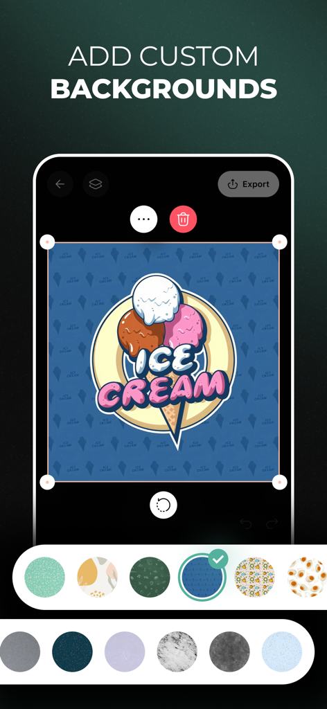 LookA AI: AI Logo Generator - LookA AI app interface showing an ice cream logo with custom background options
