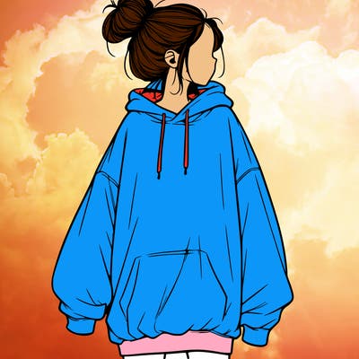 realistic girl with a oversized sweatshirt on and a bun