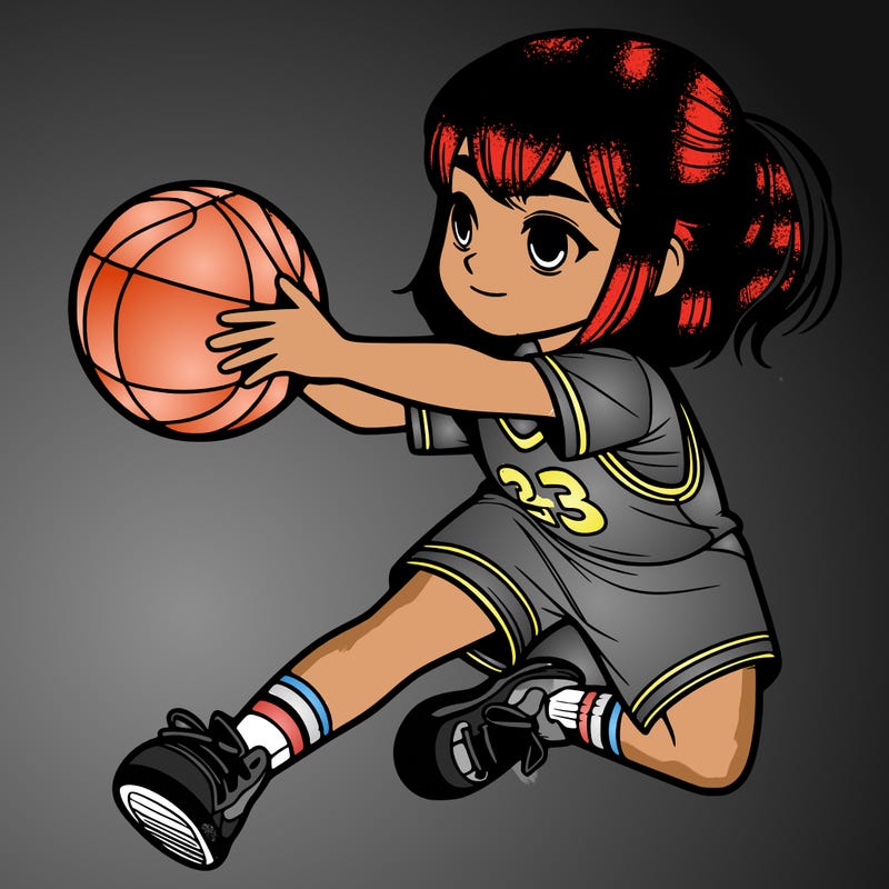 realistic girl, playing basketball