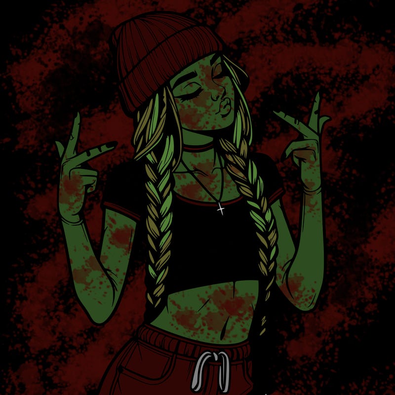 realistic teenage girl with braids and a beanie and crop top doing 🫶🏼