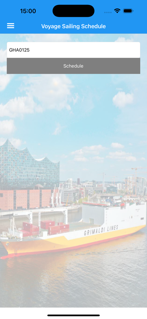 Grimaldi Cargo Mobile - Grimaldi Cargo Mobile voyage sailing schedule search screen