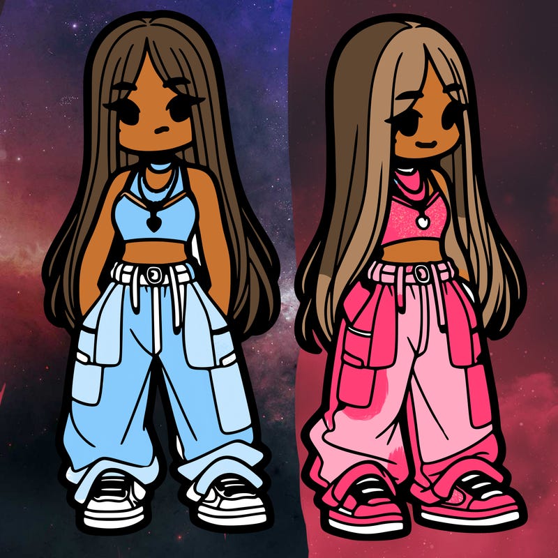 girl in baggy pants crop top and long hair