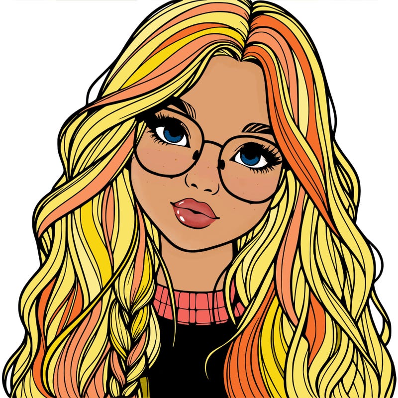 girl with long hair and freckles and glasses realistic