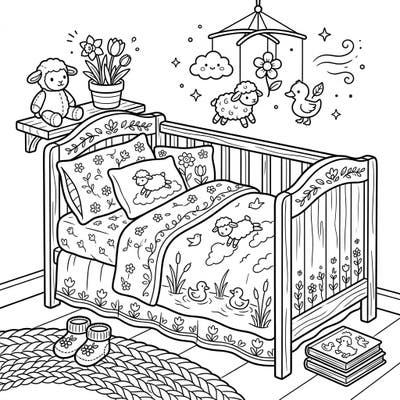 Immerse yourself in the gentle charm of spring with this delightful baby crib bedding coloring page, featuring a cozy nursery scene filled with adorable animals and blooming flowers. It's the perfect way to welcome the season while enjoying a relaxing and creative coloring experience.