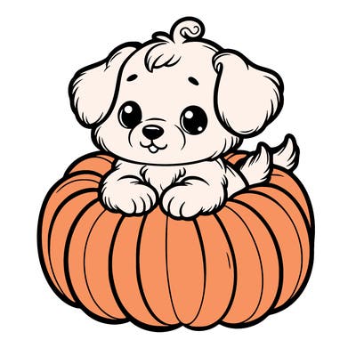 cute little puppy in a pumpkin