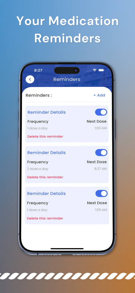 Quick Rx - Medication dose reminders screen in the Quick Rx app