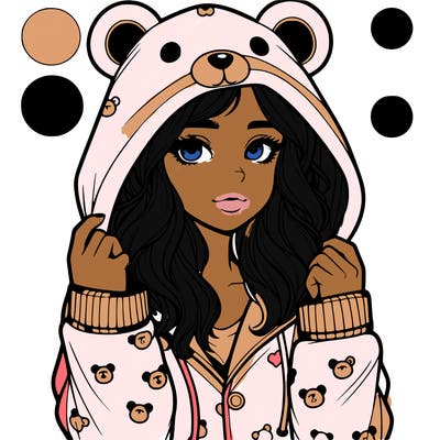 realistic girl in a animal pjs hoodie