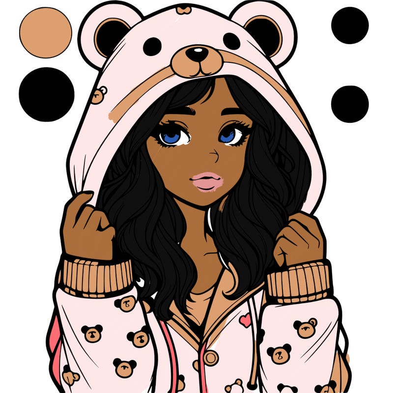 realistic girl in a animal pjs hoodie