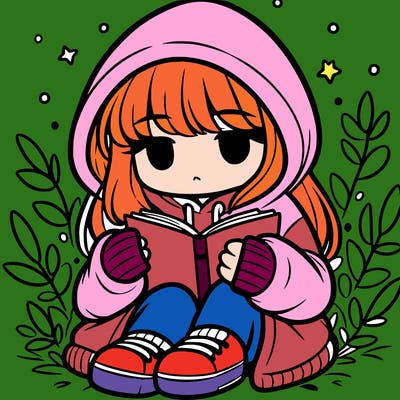girl in oversized hoodie reading a book