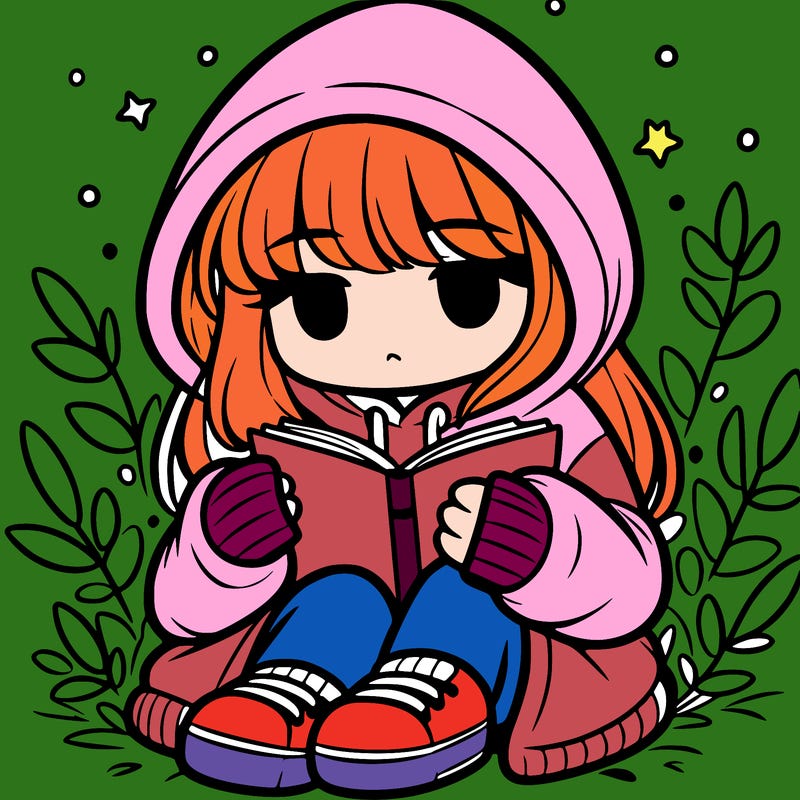 girl in oversized hoodie reading a book