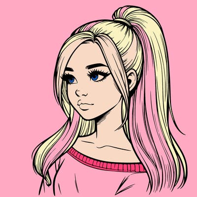 realistic girl with a high ponytail