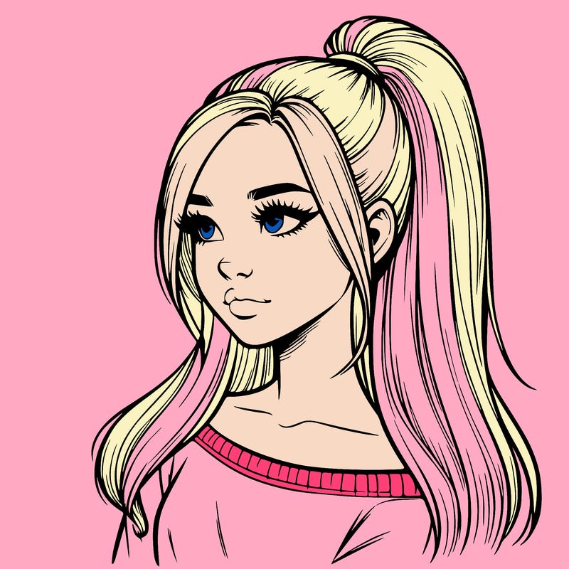 realistic girl with a high ponytail