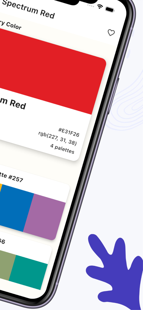 WS Colors - WS Colors app interface showing Spectrum Red color codes and palettes