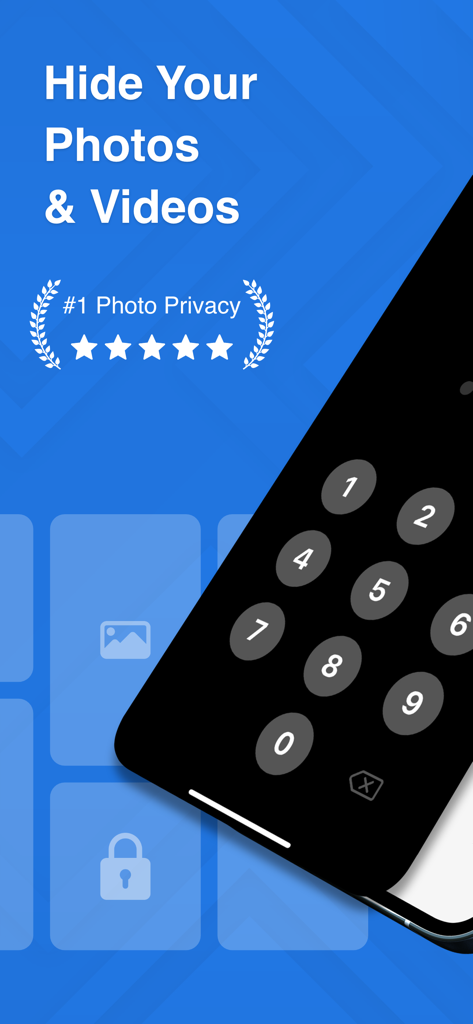 Secret Photo Vault app screen featuring a passcode lock for private photos and videos.