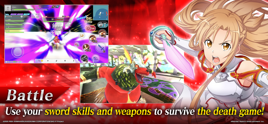 Action-packed battle scene from Sword Art Online Integral Factor featuring anime characters and sword skills