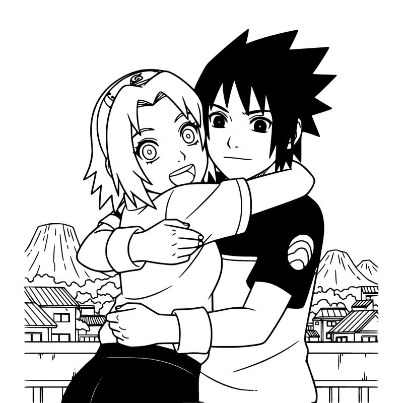 sakura character from the series naruto hugging saske