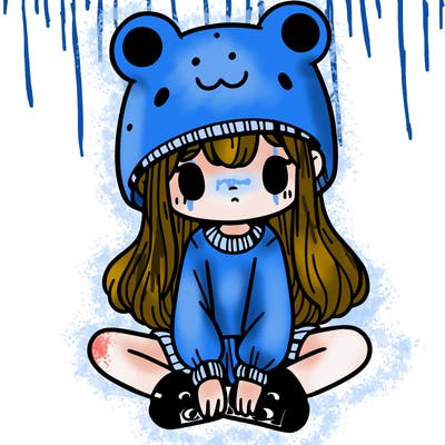 a girl wearing a frog hat and some frog socks