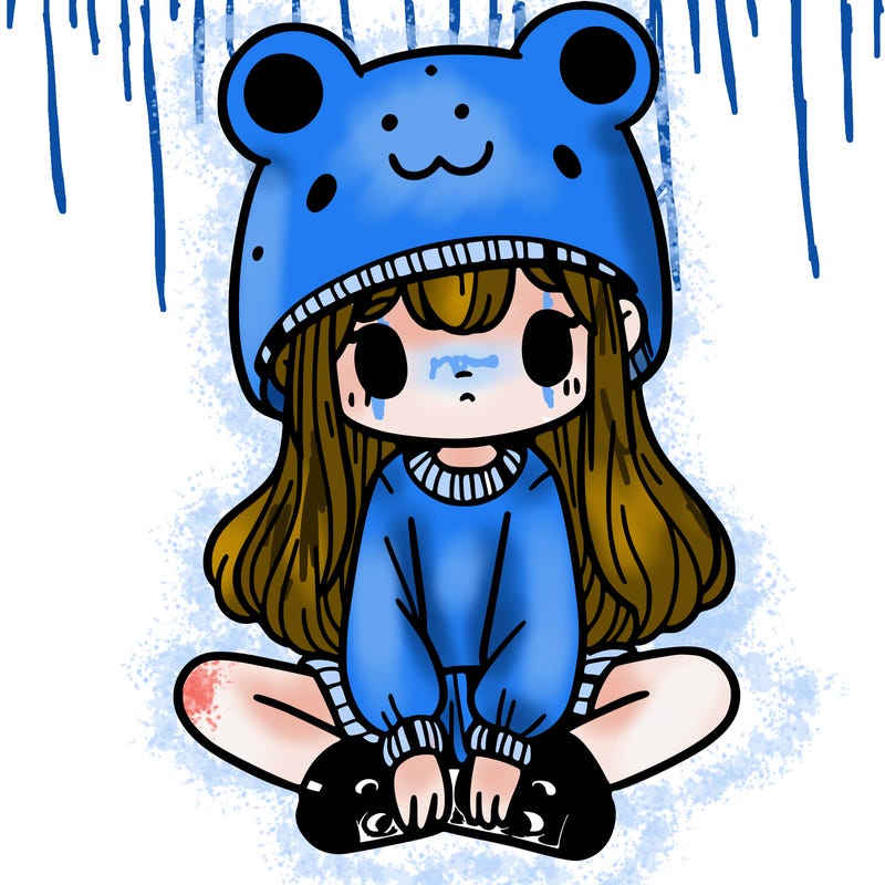 a girl wearing a frog hat and some frog socks