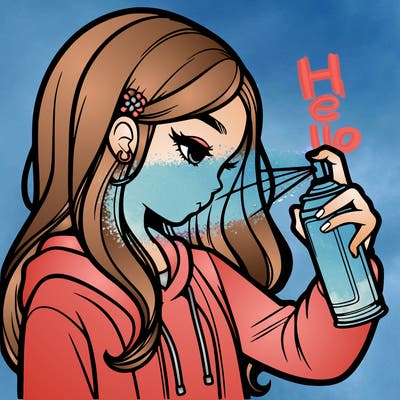 a realistic girl spray painting